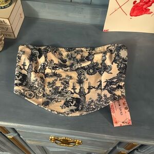 Women’s Strapless Black & Cream Toile Print Top -